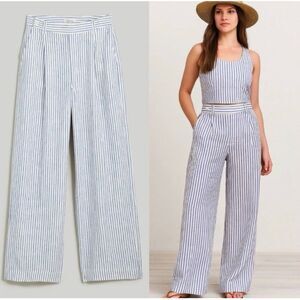 Madewell The Harlow Wide-Leg 100% linen Pants striped coastal resort Women’s siz